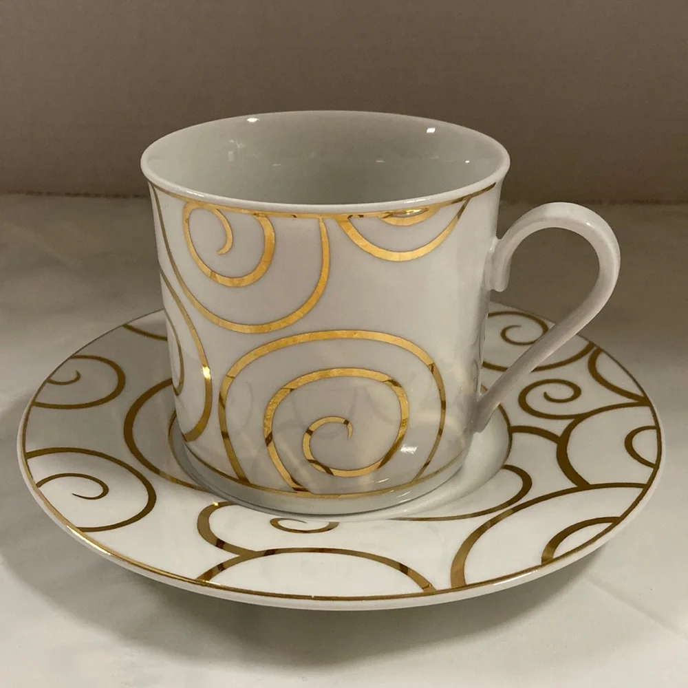 Pier 1 Gold Swirl Porcelain Cup and Saucer Set
